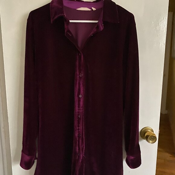 SOFT SURROUNDINGS Dark Purple Velvet Button Boyfriend Tunic Blouse Shirt - M - Picture 3 of 4